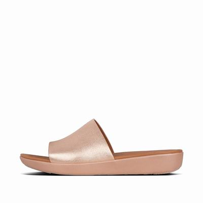 Fitflop Women's SOLA Leather Slides Sandals - Rose Gold, ZS2807345